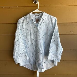 Chico's Striped Star Button Down Blouse - Size M - Preppy Classic Summer